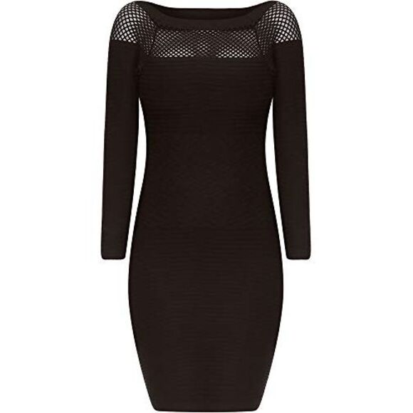 Black Long Sleeve Netted Neckline Dress - Picture 5 of 8